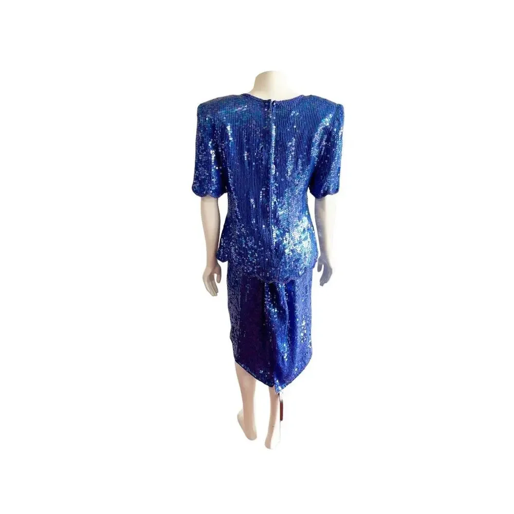 Stenay Purple Sequin Two Piece Top and Skirt Set Size 8 1980s 80s